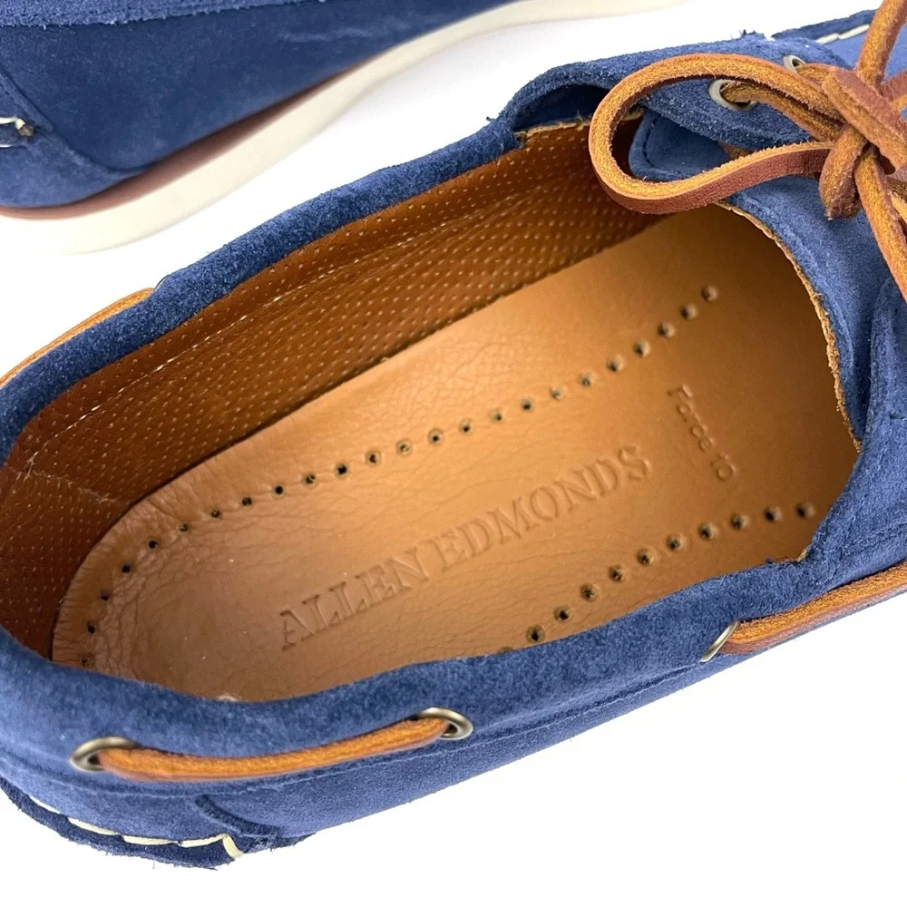 Allen Edmonds Blue Suede Boat Shoes with Tan Laces 12D